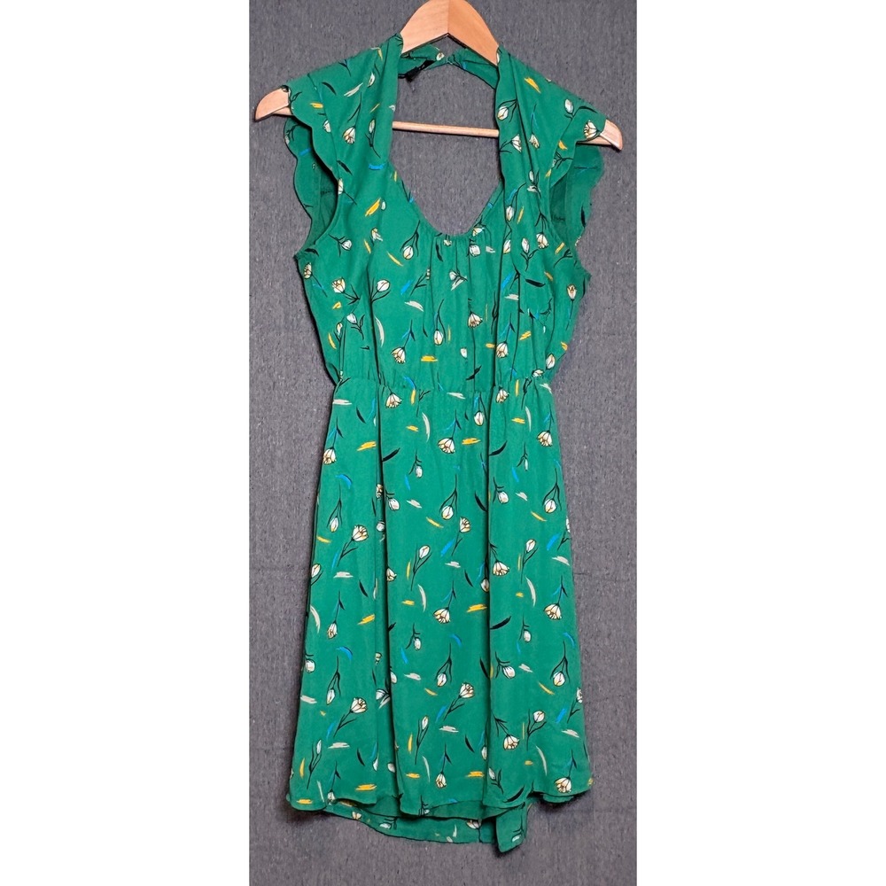 41 Hawthorn Green Floral Tulip Print Cutout Back Flutter Sleeve Dress Medium